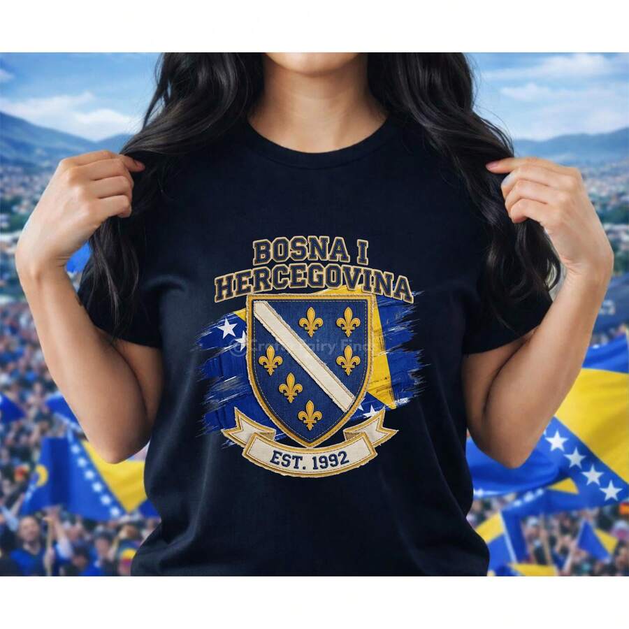 Bosnien und Herzegowina Est.1992 Grafik T-Shirt, Bosnischer Fußball-Weltmeisterschafts-Supporter T-Shirt, Bosnien Unabhängigkeitstag Bekleidung Unisex - Schwarz - Übersicht 1