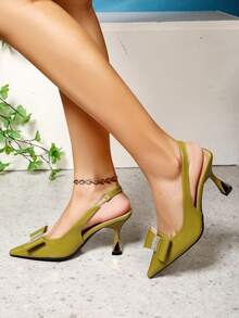 Sandalias de tacón alto con lazo de strass para mujer - Verde militar - Ver 2