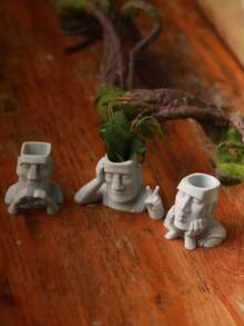 3pcs Mini Moai Statue, Cute Easter Island Head Figurine, Comfortable And Aesthetic Desktop Decor, Micro Landscape Aquarium Decoration, Retro Stone-Like Plastic Sculpture, Adorable Office Home Bookshelf Decor, DIY Fairy Garden Ornament, Creative Collectible Gift For Friends - Happy Aquarium - View 9