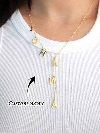1 chiếc vòng cổ chữ cái khắc tên theo yêu cầu, vòng cổ chữ vàng, vòng cổ kiểu lariat, vòng cổ lariat khắc chữ cái đầu tên, trang sức cá nhân hóa, quà tặng cho nữ, quà tặng cho mẹ, vòng cổ nữ, vòng cổ tùy chỉnh, khắc tên theo yêu cầu, quà sinh nhật cho nữ, quà kỷ niệm, trang sức mùa hè, quà tặng mùa lễ hội