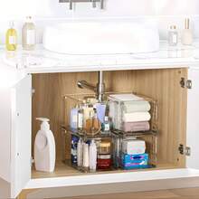 Due ampi cassetti impilabili in acrilico, ideali per riporre oggetti sotto il lavandino o in bagno. Facili da montare, possono essere utilizzati anche in mobili da cucina, dispensari e per conservare cosmetici e medicinali. - 2 PEZZI - Visualizzare 5