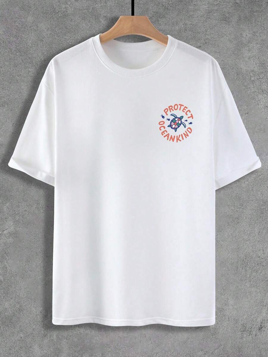 New Arrival,1pc New Summer Tee Protect Oceankind One Sided Print Short Sleeved 100% Cotton T-Shirt Comfy Casual Tees For Women,Best Gift For You - White - View 1