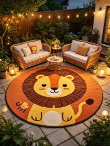 1pc Cartoon Lion Shape Bedroom Decorative Carpet, Beige Animal Pattern Living Room Plush Rug, Large Area Soft Round Rug, Thick Washable Bedside Carpet, Fluffy Comfortable Reading & Play Area Rug, Decorative Carpet, Bedroom Decor, Small Rug, Carpet, Home Decor - Multicolor - View 3
