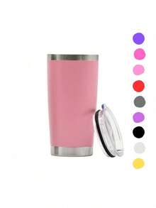 Vaso térmico de 20oz doble pared, acero inoxidable 590ml, tapa antifugas, termo portátil para café, té, bebidas frías y calientes, termo duradero ideal para oficina, viajes, deportes y actividades diarias, mantiene temperatura - Rosa - Ver 2