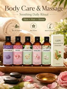 LZJV 5瓶100毫升花香精油套装，薰衣草、玫瑰、樱花、茉莉，天然香氛精油，适用于护肤、护发、DIY香氛、家居及车载空气清新剂，舒缓身心。 - 多樣化香型 - 查看 5