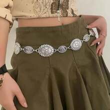 1 Women's Oversized Metal Engraved Flower Bohemian Western Style Geometric Retro Waist Chain, Casual, Versatile, Fashionable Gold Bohemian Iron Alloy Women's Waist Chain For All Seasons.Beach Accessories - A - View 5