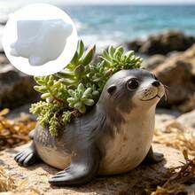 Cute Seal Shape Succulent Flower Pot Candle Cup Silicone Mold Seal Shape Storage Cup Candle Cup Plaster Mold Home Decoration Ornaments Mold Lovely Little Seal Candle Cup Flower Pot Potting Cement Concrete Mold Clay Mold Home Decoration Garden Decoration Gift - A - View 5