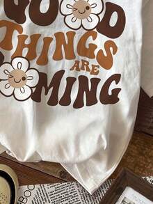 Western Style Athletic Print Short Sleeve Casual Top - White - View 3