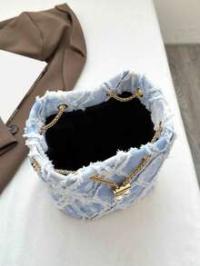 Korean Style Fashion Rhombus Fringed Shoulder Bag Minimalist Elegant High-Quality Crossbody Bag Versatile Drawstring Bucket Bag Suitable For Daily, Date, Evening Party And Other Occasions - Blue and White - View 12