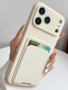 1pc Minimalist Card Holder TPU Liquid Silicone Phone Case Compatible With IPhone 7/8/X/XR/XS Max/11/12/13/14/15/16/17 Pro Max, Galaxy A13/A14/A15/A16/A17/A54/A55/A56/A57/A34/A35/A36/A37, S8/S8+/S9/S9+/S10/S10+/S10E/S26/S26 Plus/S26 Ultra, ACE5, C75/Y9 Prime, A5 - White - View 1