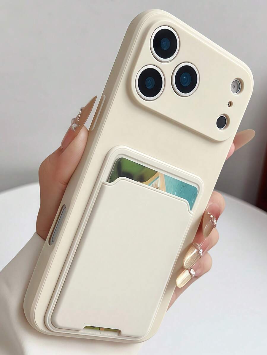 1pc Minimalist Card Holder TPU Liquid Silicone Phone Case Compatible With IPhone 7/8/X/XR/XS Max/11/12/13/14/15/16/17 Pro Max, Galaxy A13/A14/A15/A16/A17/A54/A55/A56/A57/A34/A35/A36/A37, S8/S8+/S9/S9+/S10/S10+/S10E/S26/S26 Plus/S26 Ultra, ACE5, C75/Y9 Prime, A5 - White - View 1