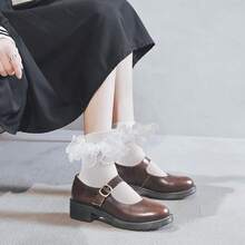 NEW- Women Big Ruffle Ankle Socks,Adult Double Lace Turn Cuff Cotton Frilly Dress Socks Cute Bobby Sock - 3 Pairs - Black, White, Pink 46182 - View 2