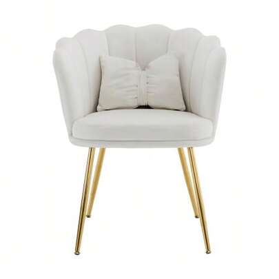 Modern Living Room Armchair In Velvet, Bathtub Chair, Comfortable, Upholstered, Decorative Chair With Petal Backrest And Gold-Plated Metal Legs And Butterfly Cushions For Bedroom/Dining Room