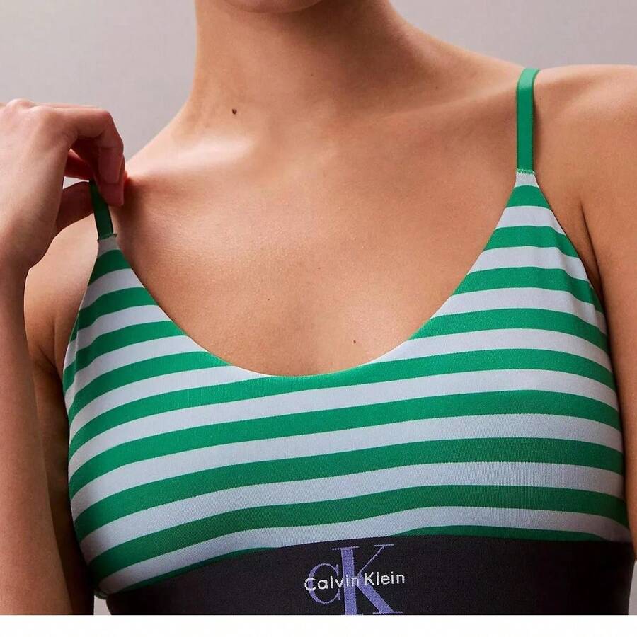 Graphic Monogram Microfiber Stretch Unlined Bralette Underwear  Women  Bras + Bralettes QF8814 - Stripe Mardi Gras Green - 查看 1