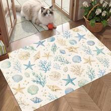 1pc Ocean Pattern Kitchen Floor Mat, Polyester Drainage Mat, Doormat, Floor Mat, Suitable For Kitchen, Living Room, Entrance, Balcony, Home Decor, Anti-Pollution, Coffee Shop, Bar, Holiday, Party, Bedroom, Pet Mat, Bathroom Decor, Summer Ocean Theme - Multicolor - View 8