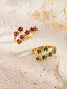 1 Stück Edelstahl Mode minimalistischer kreativer roter & grüner Öltropfen Blatt offener Ring, geeignet für den täglichen Gebrauch von Frauen oder als Geschenk - Goldgelb - Übersicht 10