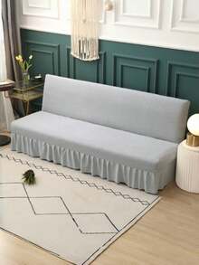 Funda de sofá cama estilo falda de unicolor, funda elástica de fibra de poliéster de cobertura completa, adecuada para sofás sin brazos, simple y de moda, adecuada para todas las estaciones - Gris Claro - Ver 4