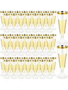 Bộ 50/30/25/20/10/5/1 ly champagne trong suốt viền vàng có thể tái sử dụng - Ly cocktail 5 ounce (Thích hợp cho champagne, rượu vang, cocktail, tráng miệng và kem) - Thích hợp cho Năm mới, Giáng sinh, các ngày lễ, đám cưới, sự kiện lớn, sinh nhật, Ngày lễ tình nhân và lễ khai giảng năm học mới. - Nhiều màu - Xem 1