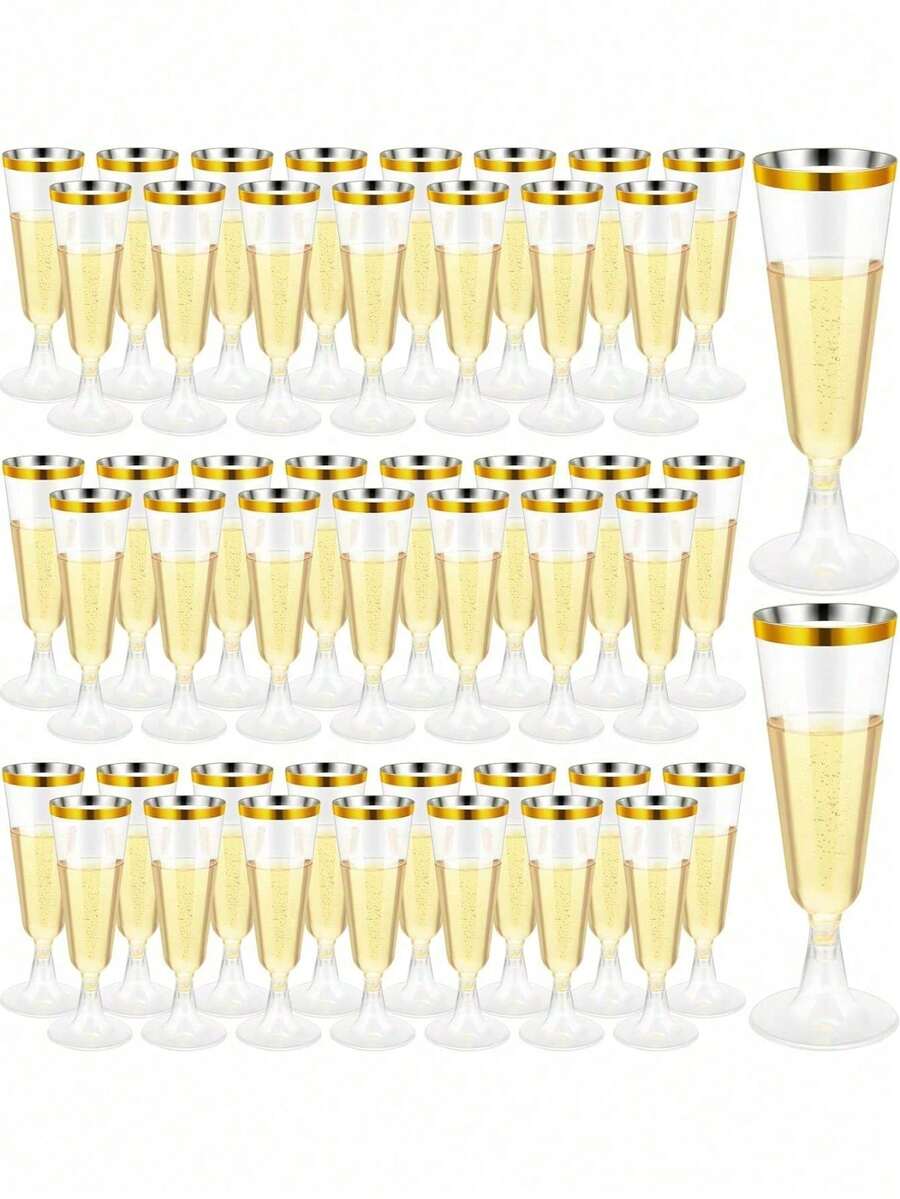 Bộ 50/30/25/20/10/5/1 ly champagne trong suốt viền vàng có thể tái sử dụng - Ly cocktail 5 ounce (Thích hợp cho champagne, rượu vang, cocktail, tráng miệng và kem) - Thích hợp cho Năm mới, Giáng sinh, các ngày lễ, đám cưới, sự kiện lớn, sinh nhật, Ngày lễ tình nhân và lễ khai giảng năm học mới. - Nhiều màu - Xem 1