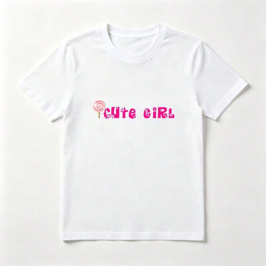 Paleta Rosa Playera de Algodón Blanca con Diseño Dulce - Blanco - Ver 1