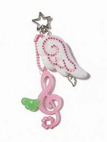 1pc Y2K Rhinestone Angel Wings & Music Note Design Pendant, Versatile Bag/Key/Phone Charm - Multicolor - View 1