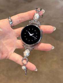 鑽石珍珠金屬錶帶，適用於 Galaxy Watch 7/6/5 40mm 44mm 47mm 46mm 41mm、Galaxy Watch 5 Pro 45mm、Galaxy Active 2、Galaxy Watch 3、18/20/22mm Watch GT5/4/3/2 以及 Fit 3/Fit 4、8/9/10 NFC - 銀色 - 查看 2