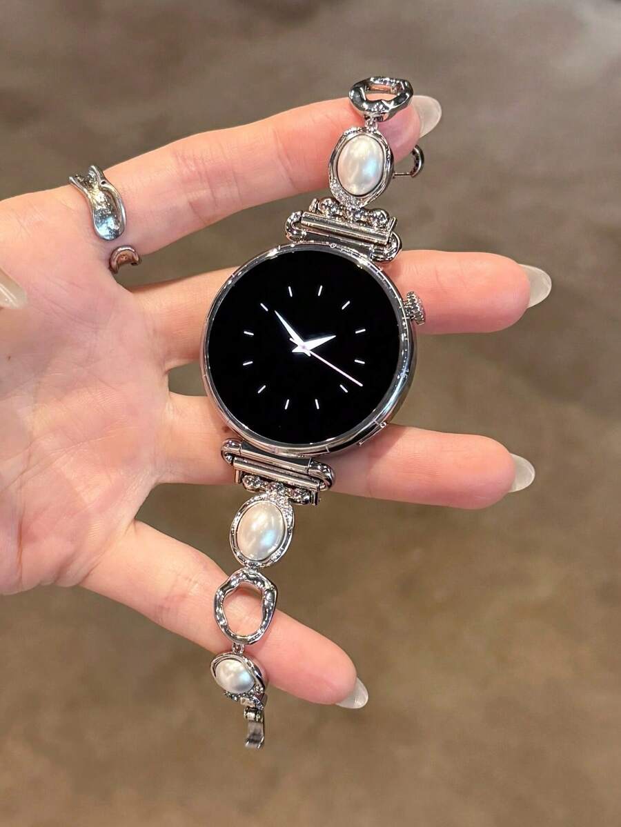 鑽石珍珠金屬錶帶，適用於 Galaxy Watch 7/6/5 40mm 44mm 47mm 46mm 41mm、Galaxy Watch 5 Pro 45mm、Galaxy Active 2、Galaxy Watch 3、18/20/22mm Watch GT5/4/3/2 以及 Fit 3/Fit 4、8/9/10 NFC