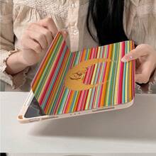 1pc Pink Striped Moon Pattern Tablet Protective Case With Pen Slot, Multi-Angle Magnetic Stand With Auto Sleep/Wake Function, Compatible With IPad Pro/Air, Pad 5/6/7, MatePad - Multicolor - View 3