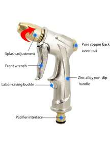 1pc High Pressure Metal Garden Hose Nozzle Spray Gun With Brass Tip, For Car Washing And Garden Watering - 1pc Nozzle - View 4