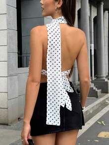 Sundraya Women's Sexy Polka Dot Graphic T-Shirt With Laces - 白色的 - 查看 7