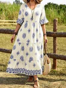 Plus Size Dresses - Niebieski i biały - Zobacz 8