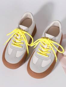 1 Pair 120cm Fashion Yellow Round Shoelaces Suitable For Sneakers, Skate Shoes, Flat Shoes, Lace-Up Shoes Accessories, Only Shoelaces Sold, Shoes Not Included - Yellow - View 3