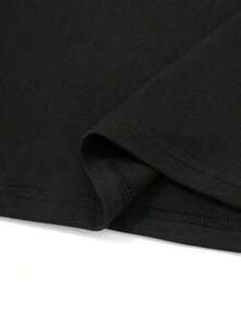 Camiseta de manga corta con cuello redondo para mujer, camiseta con estampado de letras, top casual de manga corta y cuello redondo, adecuada para verano y primavera/otoño, ropa de mujer. - Negro - Ver 4