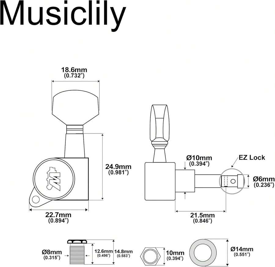Wilkinson WJN07 Left Handed 6 Inline EZ-LOK Guitar Tuners Machine Heads 19:1 Ratio Tuning Pegs Keys For Stratocaster Telecaster Electric Guitar, Black - Màu A - Xem 1