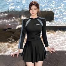 Two-Piece Skirt-Style Swimsuit For Women, Fashionable And Sporty, Summer Long-Sleeve, Sun-Protective, Sexy, High-Waisted, Slimming, Tummy-Concealing, High-End Swimwear - Xám 028476 - Xem 11