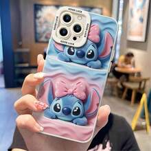 Officially Licensed Disney Lilo & Stitch Phone Case, This Protective Phone Case Features Double‑Plush Stitch With Pink Polka‑Dot Bows, On Wavy Gradient Blue‑Pink 3D Background, Cute Chibi Style, Made With Flexible, Durable TPU Material To Protect Against Everyday Scratches, Bumps, And Minor Impacts, Compatible With IPhone 17, 16, 15, 14, 13, 12, 11 Pro Series And Galaxy S22, S23, S24, S25 Models, Ideal For Disney Stitch Fans. - trắng - Xem 2