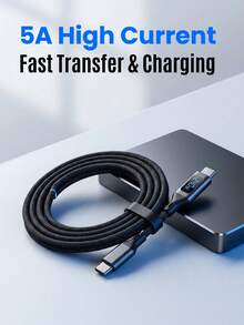 240W 5A Layar LED Kabel Dual Type-C Jalinan Nilon Paduan Seng Chip E-Marker Pengisian Cepat Kabel Sinkronisasi Data - Hitam - View 2