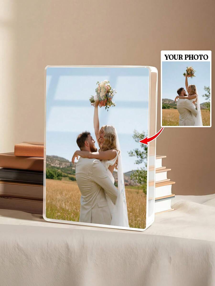 1pc Customized Acrylic Photo Brick, Personalized Photo, Customized Acrylic Photo Decor, Wedding Memento, Can Print Your Own Photo, Personalized Acrylic Gift, Graduation, Wedding, Birthday, Anniversary, Party Gift, Customized Photo, Personalized Gift, Suitable For Boyfriend, Girlfriend, Friends, Lover, Family, Pets, Office Desk Decor