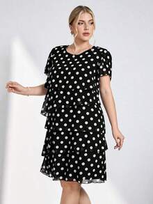 Reflora Vestido de moda con cuello redondo, mangas con volantes y estampado floral para mujer de talla - Blanco y Negro - Ver 7