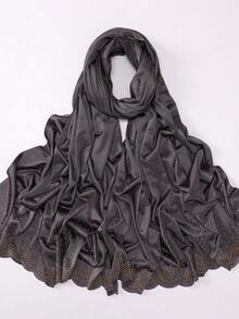1pc Fashionable Heavily Embellished Floral Lace Trim Convenient Muslim Hijab For Abaya - Multicolor - View 10