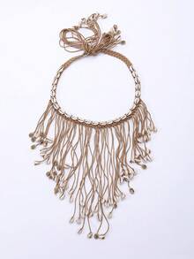1 chiếc thắt lưng nữ kiểu Bohemian đính vỏ sò và tua rua, dây trang trí eo cho váy, kiểu dáng đi nghỉ mát. - A - Xem 3