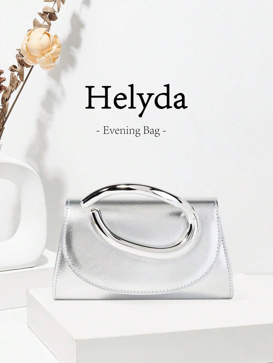 Helyda 银色棕榈印花 PU 女士手拿包,晚宴包,银色手拿装饰,可作手拿包/手提包/单肩包/斜挎包使用,适合婚礼/派对/舞会/宴会等场合。 - 銀色 - 查看 1