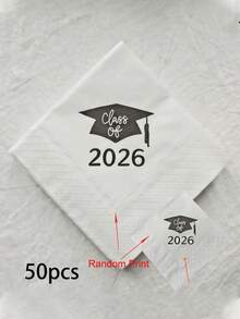 50 piezas/Paquete Servilletas de Felicitaciones para Graduados, Decoración de Mesa para Fiesta de Graduación, Servilletas de Decoración de Graduación 2026 "¡Lo lograste!", Suministros para Fiestas, Servilletas de Cóctel Negras Adecuadas para Decoración de Fiesta de Graduación de Escuela Secundaria y Universidad - Estilo 1 - Ver 11