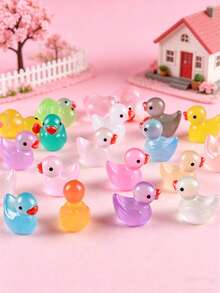 50pcs Waterproof Glowing Mini Resin Duck Decorations, No Power Needed, DIY Micro Landscape Decor For Garden, Aquarium, Home, Party - Multicolor - View 5