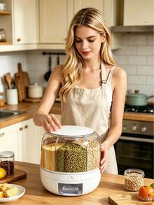 Contenedor de almacenamiento de granos para cocina del hogar, giratorio para cinco granos y granos mixtos, caja de almacenamiento de múltiples compartimentos, contenedor de arroz sellado anti-plagas y anti-humedad para el hogar, contenedor de arroz, plástico, 6 compartimentos, dispensador de contenedor de almacenamiento de granos sellado, contenedor de almacenamiento giratorio 360°, dispensador de alimentos de 6 compartimentos, dispensador de alimentos giratorio 360°, dispensador de granos de arroz de un solo toque, contenedor de almacenamiento de arroz redondo, dispensador de granos, frijoles, arroz, cacahuetes y cebada - Multicolor - Ver 5