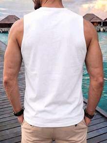 Camiseta de manga corta con cuello redondo y diseño sencillo para hombres - Blanco - Ver 3