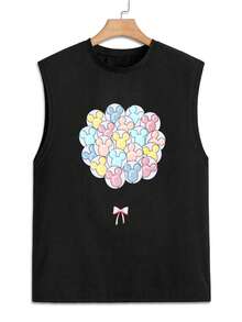 Disney Sleeveless Top Black Mickey Mouse Balloons Print Casual Wear - 黑色 - 查看 2