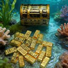 1 Set Miniature Pirate Treasure Chest With Metal Golden Bars, Resin Fish Tank Ornament & Aquarium Landscape Decor, DIY Diorama Desktop Scene Layout,Gift For Adult - A - View 9