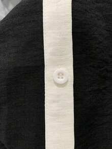 xheEMERY ROSE Vestido casual largo de mujer con efecto de lino suelto y parchesxhe - Blanco y Negro - Ver 4