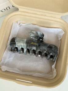 2個/1個 4.49英吋/11.4公分 黑白大理石紋塑膠髮夾，時尚百搭優雅極簡純色髮爪，適合日常、休閒、派對、通勤、海灘、盤髮、馬尾、洗臉、化妝、穿搭配件 (單面金色Logo) - 彩色 - 查看 4